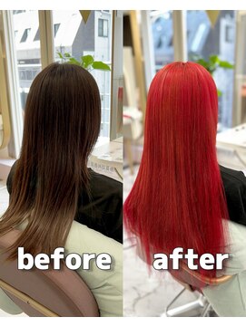 ガルボヘアー 心斎橋店(garbohair) 心斎橋プルエクステプルシールエクステビフォーアフター赤髪