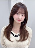 顔周りレイヤー大人ガーリー韓国ヘア似合わせカット_F21345
