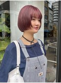 ミニボブボブピンクカラーラベンダーカラー前上がりボブ/中西
