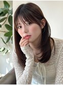 髪質改善レイヤーカットミディアム小顔前髪ブラウンベージュ