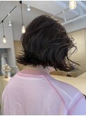 切りっぱなしボブ髪質改善ラベンダーグレージュふんわりボブ韓国