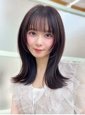 レイヤーカットロング韓国くびれヘアシースルーぱっつん前髪