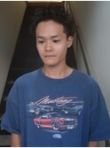 センターパート刈り上げなしハーフバックニュアンスパーマ