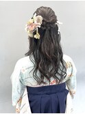 サイド編み込みハーフアップ　ロング