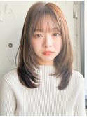 ◎くびれヘアアプリコットオレンジアハイライトカラー薄め前髪
