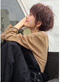 大人可愛いピンクブラウンのS字ウェーブ