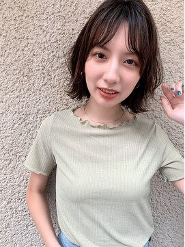 ハローバイシー 仙台(Hello by Sea) 切りっぱなしボブ×レイヤーカットミルクティーブラウン[仙台]