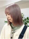 ミルクティーベージュ暗めグレージュミディアムウルフレイヤー○