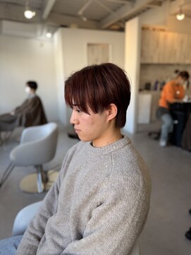 メンズカット バイ ソイクフ(メンズカット by SOY-KUFU) メンズブリーチなし赤髪ヘアカラーマッシュウルフスタイル