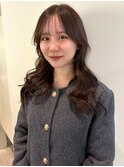 オリーブベージュ 韓国風レイヤー ロングへア 顔周りカット