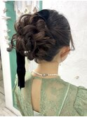 高めアップ/アップスタイル/ヘアセット/ヘアアレンジ/リボンヘア