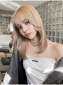 韓国ヘア顔周りレイヤーマロンモカブラウンブリーチミルクティー