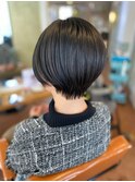 小顔ショート×アッシュブラック　[30代40代50代]