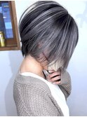 【立体感UP】ホワイトシルバーバレイヤージュ×ブリーチ２回
