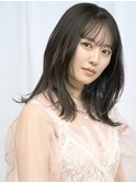 レイヤーミディアム/顔まわりレイヤー/くびれミディ/前髪あり