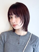 ローネス(LONESS)&nbsp;ボブレイヤー　ハッシュカット　ワインレッド　切りっぱなしボブ