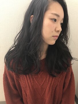 ナトゥーラ 八事店(Natura) ゆるいくせ毛風ロング前髪なしスタイルブラックパーマ