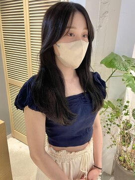 コフィー バイ メルト 吉祥寺(cofy by melt) 【松本咲花】韓国風前髪なしロングレイヤーオリーブグレージュ