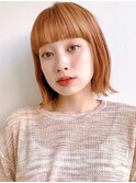 Say.切りっぱなしボブオレンジベージュくびれボブぱっつん前髪