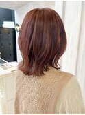 福山人気ブリーチなしピンクベージュ外ハネミディアム20代30代