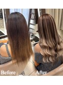 before/afterハイライトグラデーションロングエクステ８０本