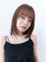 20代30代大人可愛い小顔ボブ/斜めバンググレージュカラー