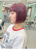 ショートボブ タッセルボブ ピンクベージュ ケアブリーチ