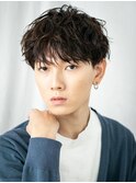 前髪パーマ無造作ダークアッシュツイスパメンズカットI草加