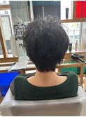 ステップボーンカットカットボブショートハイライト白髪ぼかし