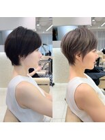 前髪あり耳掛け丸みくびれ大人ショートボブ20代30代40代50代＊