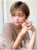 耳かけショートボブ似合わせカット30代40代チェリーブラウン