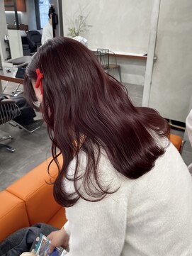 ニコ トウキョウ 渋谷(nico TOKYO) ダブルカラーチェリーレッドピンクブラウン韓国レイヤーロング