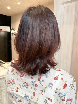 福山人気艶オレンジカラー20代30代40代ブリーチなしミディ外ハネ