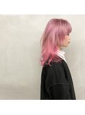 #ミディロングウルフ×ピンクグラデーションカラー