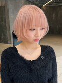 ハイトーンボブ/ピンクボブ/ボブウルフ/サーモンピンク/春カラー