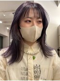インナーカラーセミロングレイヤーカット顔周りレイヤー
