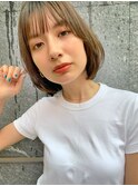 ハイライトカラー小顔シースルー切りっぱなしボブ