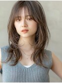 大人かわいい前髪セシルカットココアブラウンフリンジウェーブ