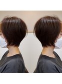 顔回りレイヤーショートカット×愛されブラウンカラー30代40代