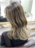 バレイヤージュ髪質改善おさまる透明感白髪染めグレージュ中野