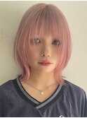 渋谷ブリーチカラータッセルボブ顔周りレイヤー切りっぱなしボブ