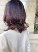 ツヤ透明感バイオレットカラーウェーブミディアムくびれヘア