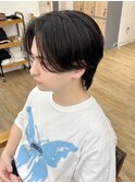 韓国マッシュセンターパート×黒髪ツーブロック襟足残し[メンズ]