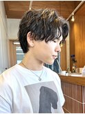 メンズパーマショートツイストスパイラルパーマセンターパート