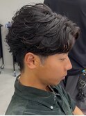 ダークアッシュニュアンスパーマ韓国マッシュベリーショート