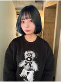 【諒】ネイビーブルーカラーボブケアブリーチ前髪カット前髪あり