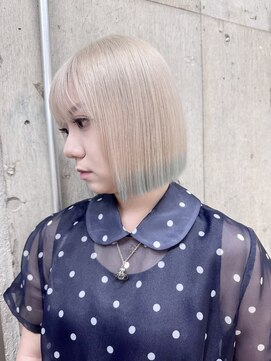 サンク 原宿 表参道(cinq) ★ブリーチカラーハイトーンカラーミルクティーベージュ韓国前髪