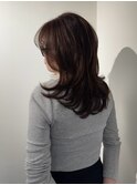 大人女子ミディアムレイヤーカットマロンブラウンカラー
