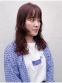 20代30代大人可愛いロングウルフくせ毛風パーマピンクブラウン