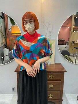 チャプター 問屋町(chapter) ケアブリーチオレンジベージュカラーミニボブぱつっとボブ韓国